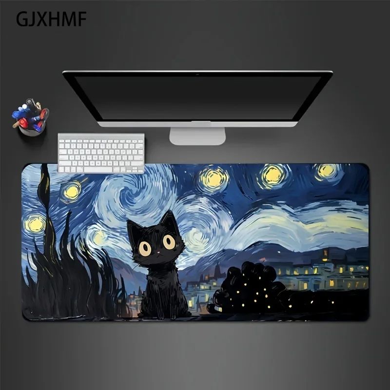 Tablet Cute Accessories - แผ่นรองเมาส์ลายแมวน่ารักสไตล์อนิเมะ Starry Night สำหรับเล่นเกม แผ่นรองโต๊ะสำหรับแล็ปท็อป อุปกรณ์เสริมสำหรับเกมเมอร์