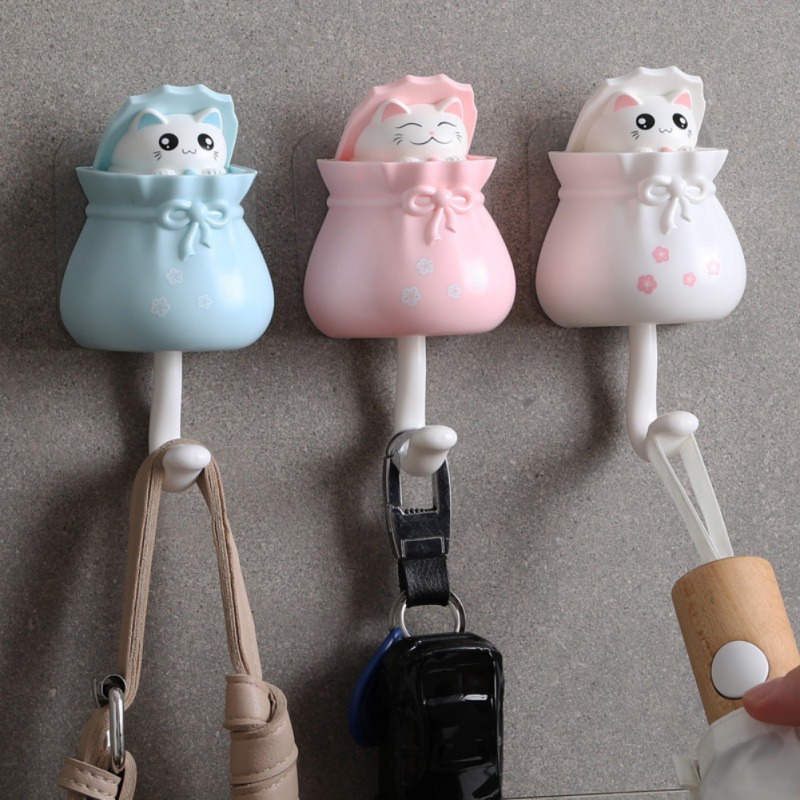 Tablet Cute Accessories - ครัวเรือนการ์ตูนแมวตะขอตกแต่ง Key ติดผนังกาวแขวนเสื้อหมวก Sundries Organizer อุปกรณ์เสริม