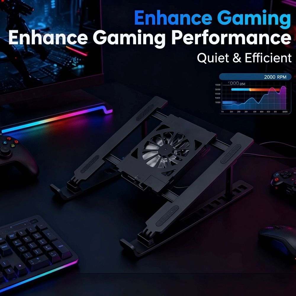 Cooling Stand Tablet - ขาตั้งระบายความร้อนสำหรับแล็ปท็อปแบบปรับได้พร้อมพัดลม ขาตั้งยกแล็ปท็อป ปรับระดับความสูงได้หลายระดับ ขาตั้งแท็บเล็ตพับได้