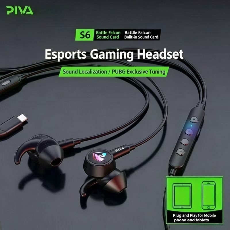 Wired Earphone Lightning - หูฟังเกมมิ่งแบบมีสาย PIVA S6 พร้อมไมโครโฟน ไดรเวอร์ 13